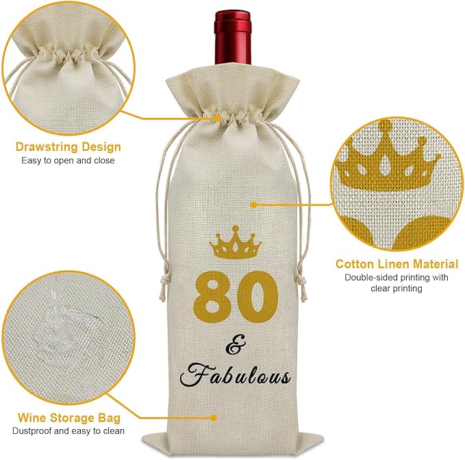 Sazuwu 80 Years Old Birthday Gifts for Women Men Wine Bag Happy 80th Birthday Gifts for Mom Dad Wine Accessories Gifts for Wine Lovers Gifts for Someone Turning Sixty 1944 Birthday Gifts