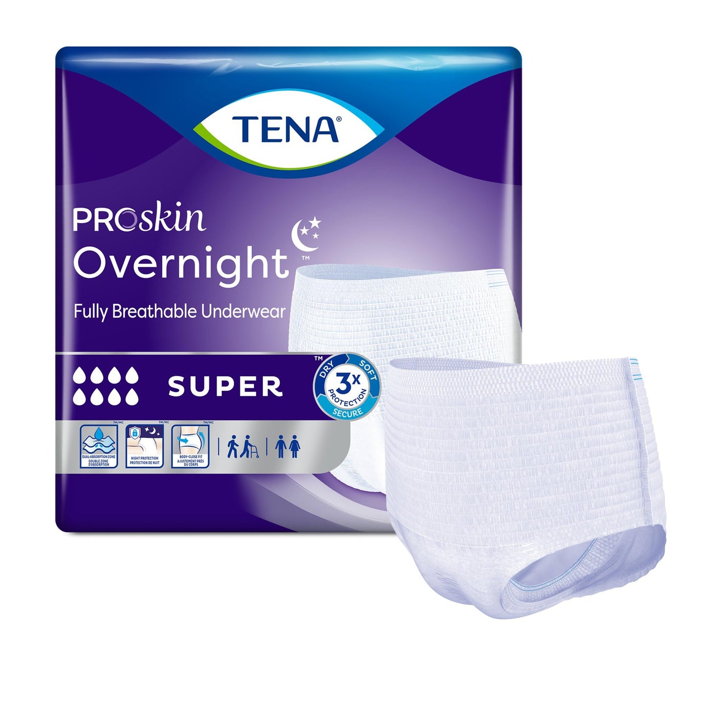 TENA ProSkin Overnight Super Disposable Underwear Pull On with Tear Away Seams Large, 72325, 56 Ct