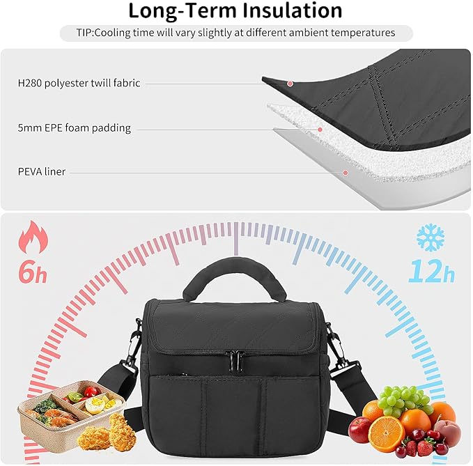 Insulated Lunch Bags, Cute Quilted Lunch Box for Women, Lightweight Puffy Padded Waterproof Lunch Tote, Reusable Lunch Cooler for Work Picnic Travel
