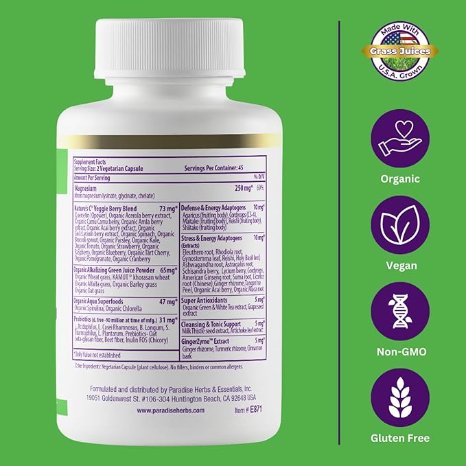 Paradise Herbs Earth's Blend Women's Once Daily Multivitamin with Iron 60 Capsules & Earth's Blend Magnesium, 90 Capsules Bundle