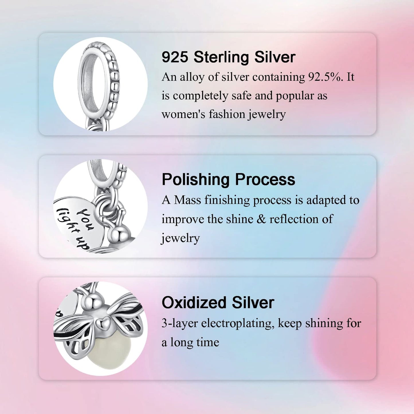 Alstade Night Glow Firefly Dangle Charm 925 Sterling Silver Charms fits Bracelets and Necklace Pendant Bead Charms Jewelry Prese