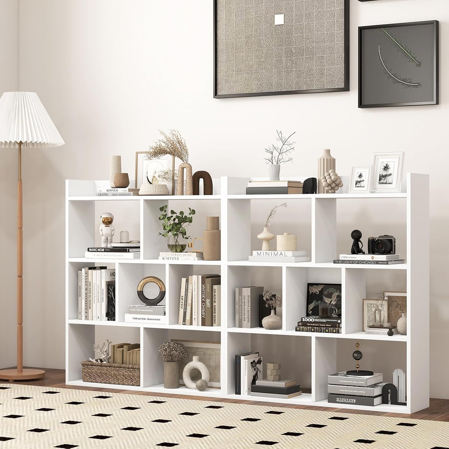 Giantex 7 Cube Bookshelf of 2, Free-Standing Wooden Bookcase, 4 Tier Home Display Shelf, Horizontal Storage Unit w/Anti-Toppling Devices, Open-Back Display Rack for Study, Living Room, White