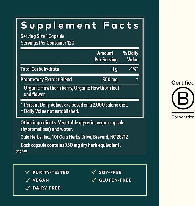 Gaia Herbs Hawthorn Supreme - Hawthorn Berry Supplement to Support Heart Health - for Use at Every Age and Stage to Sustain and Support The Heart - 120 Vegan Liquid Phyto-Capsules (60-Day Supply)