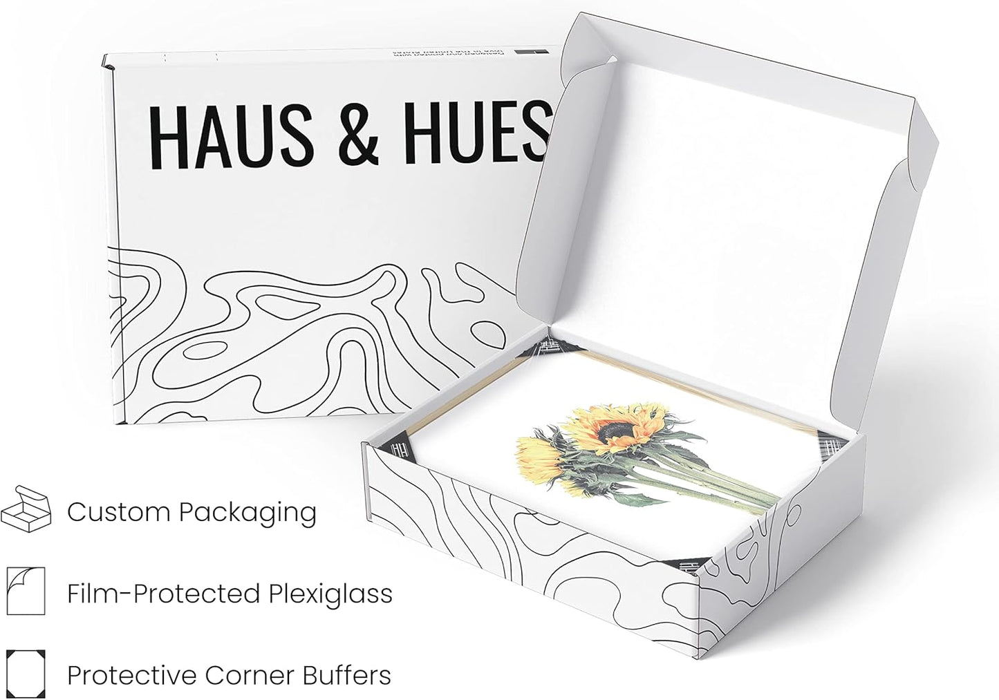 HAUS AND HUES Sunflower Posters - Set of 4, Floral Bedroom Decor, Sunflower Paintings for Wall, Yellow Kitchen Art (8x10, Beige Frame)