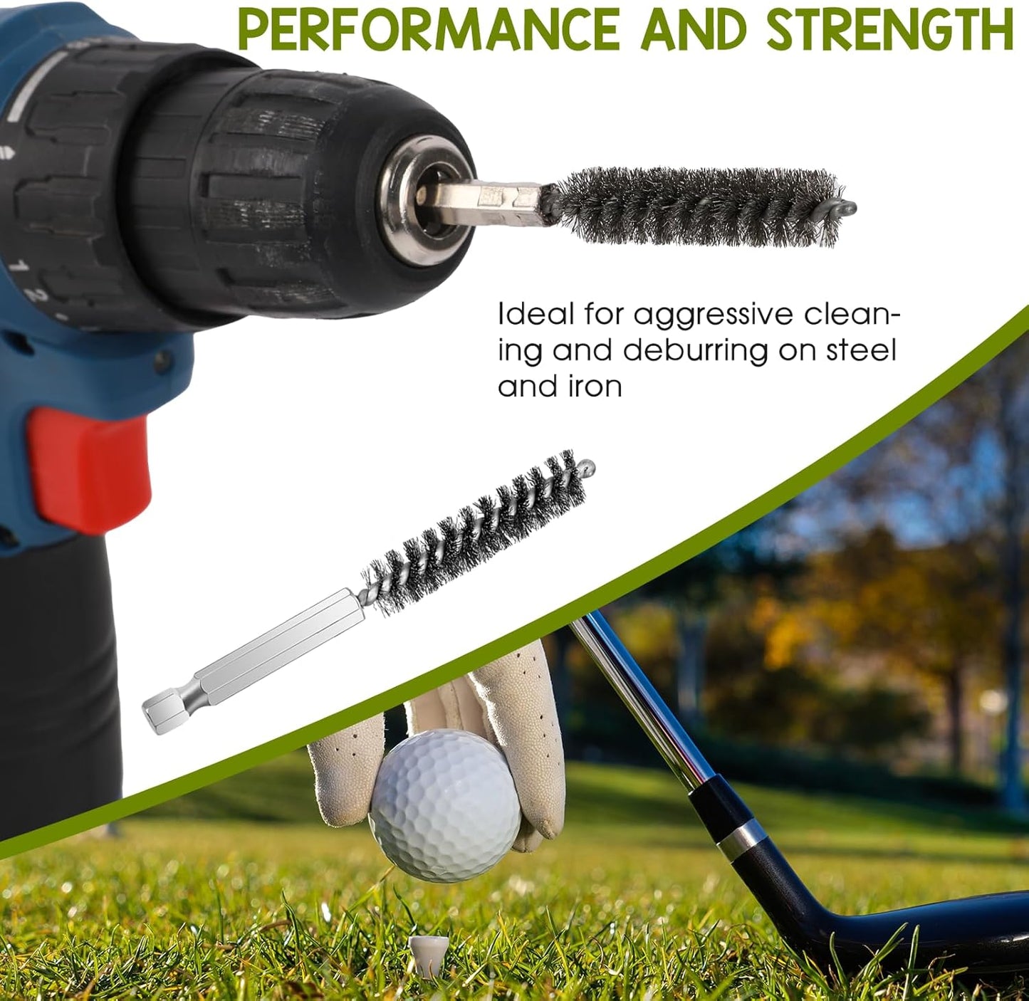 Bewudy 2 Pcs Golf Clubs Head Hosel Brush, Stainless Steel Golf Club Head Hose Brush, Wire Bore Brush Hex Shank Handle Electric Drill Wire Brush for Deeply Clean in Golf Club Hosel Holes
