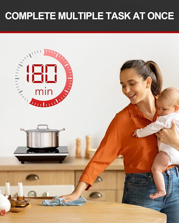 Portable Induction Cooktop, Hot Plate Countertop Burner with 8 Temp Levels, Timer, Auto-Shut-Off, Touch Panel, LED Display, Auto Pot Detection, Child Safety Lock