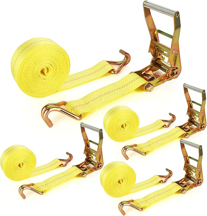 4 Pack 2 Inch Ratchet Straps Heavy Duty 27ft Tie Down Straps Ratchet with Double J Hook, 10000 LBS Break Strength, Cargo R...