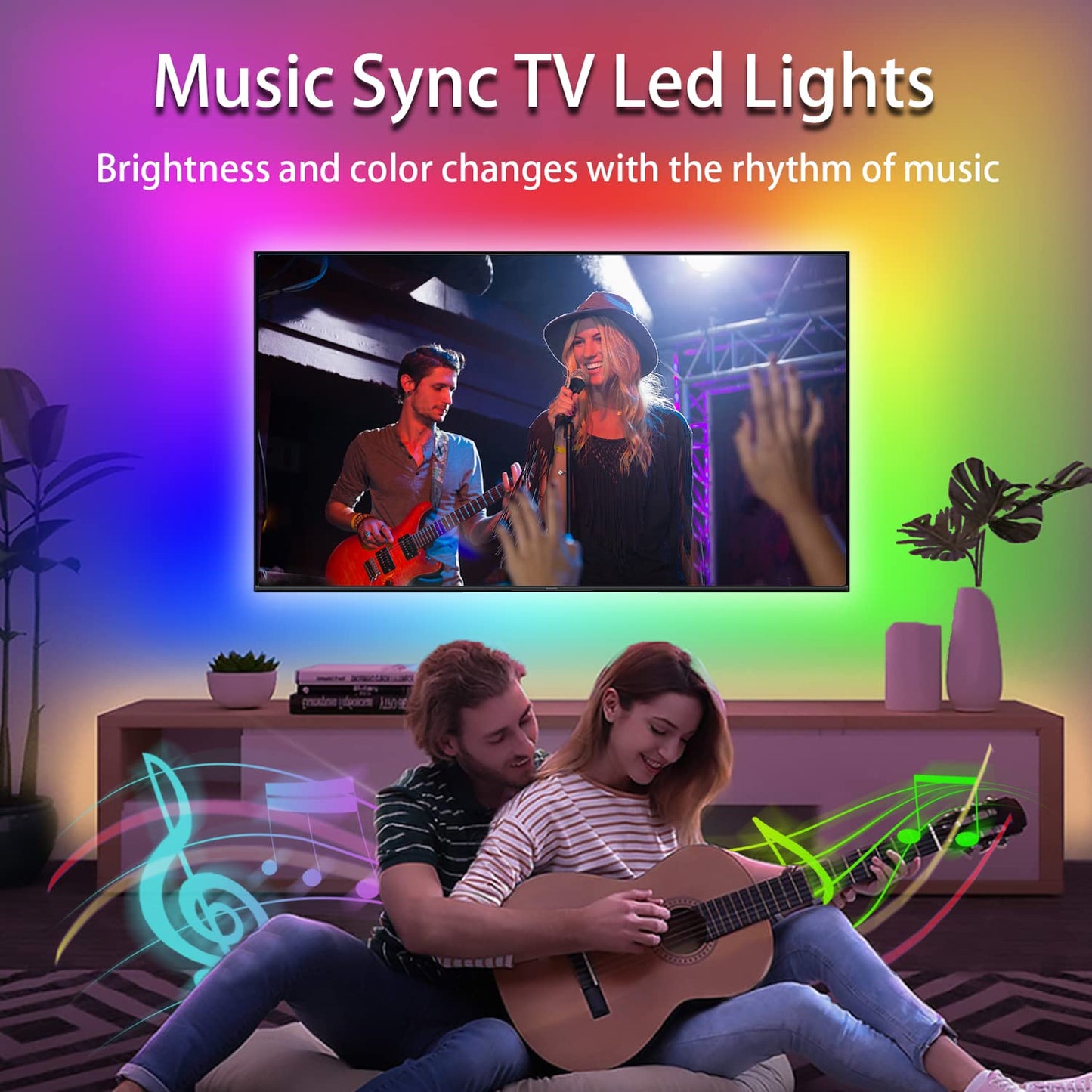 KeShu LED Lights for TV 55-75 Inch, 16.4ft Rainbow Color Changing Backlight with Remote and Bluetooth APP