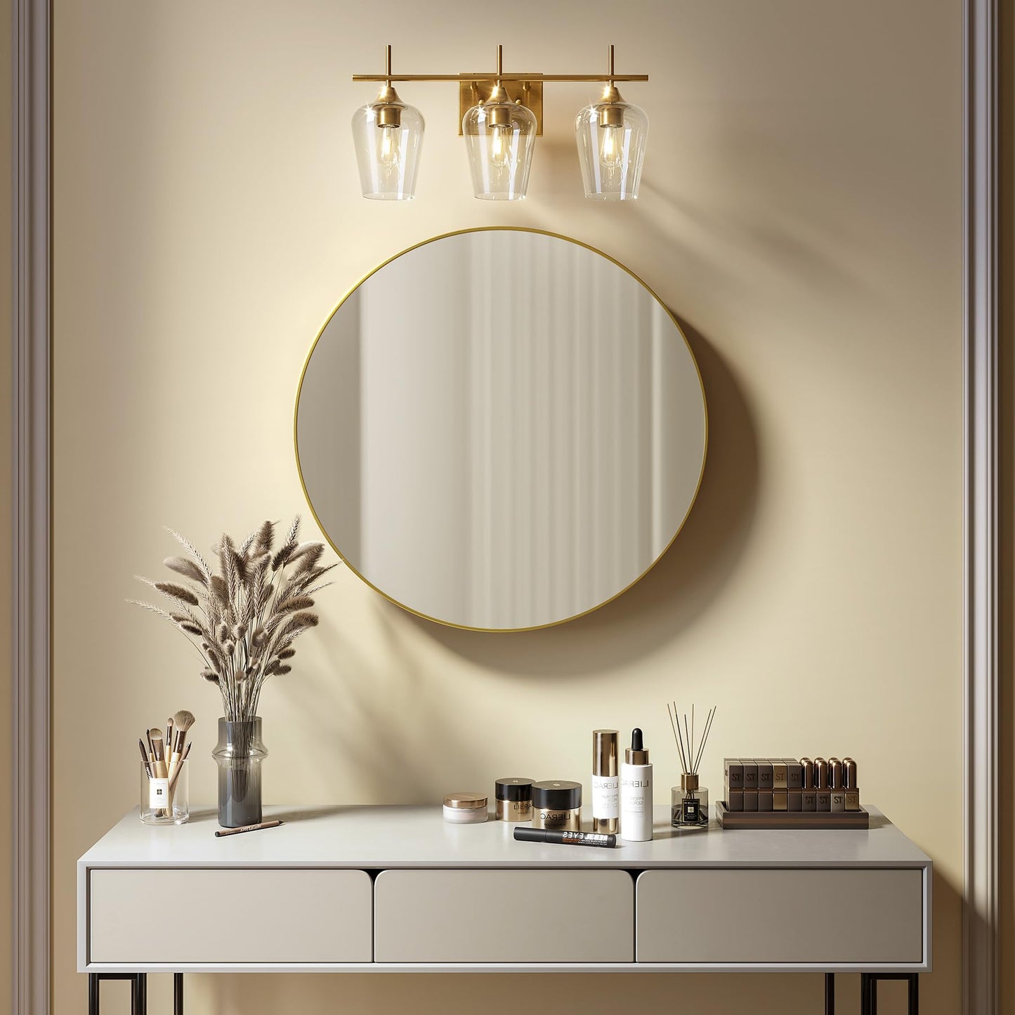 VONLUCE Bathroom Vanity Light Fixture, 3-Light Modern Wall Sconce, Brushed Gold, Metal, Model HCF2803GD
