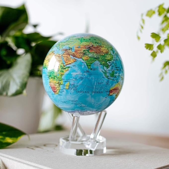 MOVA Globe – Blue Relief Map 4.5” | Solar-Powered Rotating World Globe with Terrain Detail | No Batteries or Cords | Elegant Desk Décor or Educational Gift
