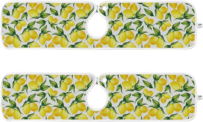 Kitchen Faucet Absorbent Mat,Lemon Water Splash Guard for Sink, Faucet Drip Catcher Thicken Sponge Microfiber Faucet Water Catcher Mat Sink Absorbent Mat for Kitchen 23x5in 2 Pack
