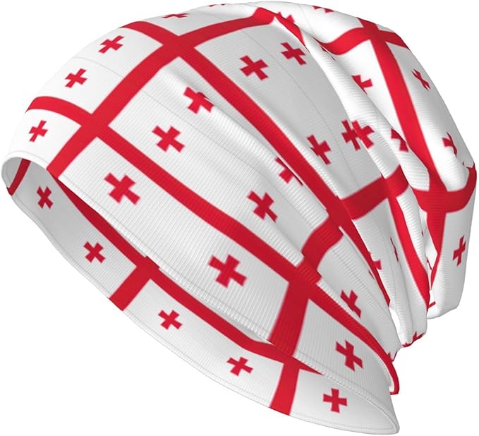 Flag of Georgia Print Beanie Hat for Men and Women Stretchy Slouchy Winter Warm Cap Headwear Accessory Black
