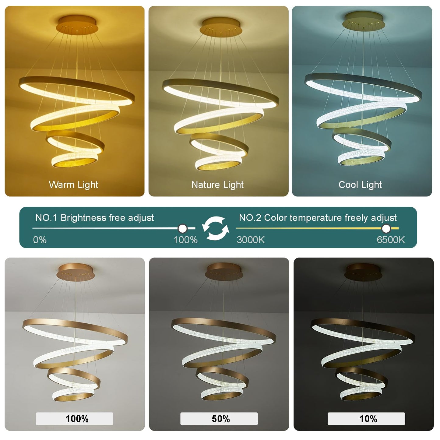 Gold Crystal Chandelier 4 Ring Modern Led Crystal Chandelier Light Fixture Ceiling Hanging stylish Large 31.5 Inch Dimmable Modern Ceiling Light Fixtures Led Pendant Lighting With Remote Control