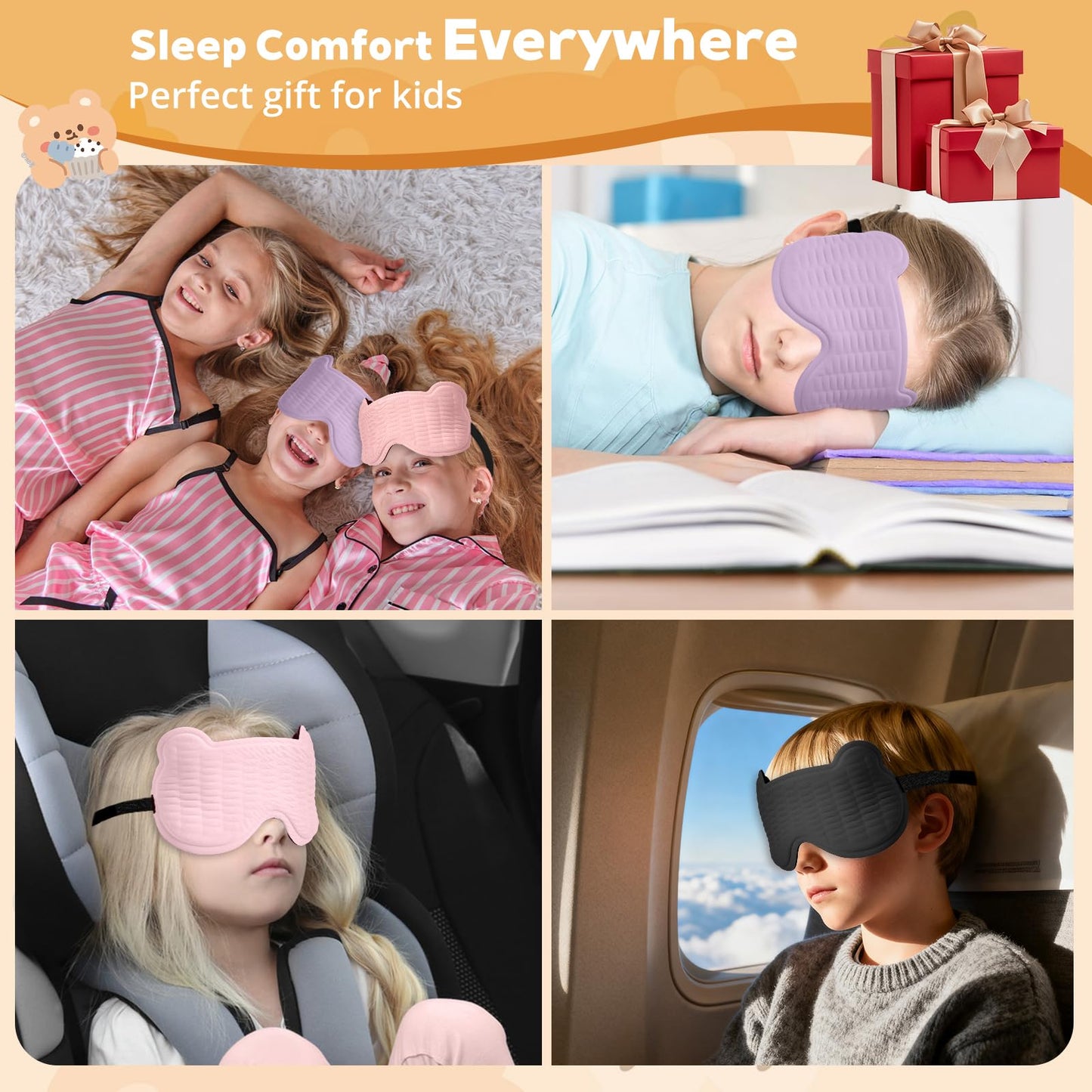 3D Kids Sleep Mask – Cute Bear Eye Mask for Sleeping, Comfortable Memory Foam Sleep Mask for Kids, Adjustable Strap and Lightweight Sleeping Mask for Boys Girls Teens Ages 5-15 (Light Pink)