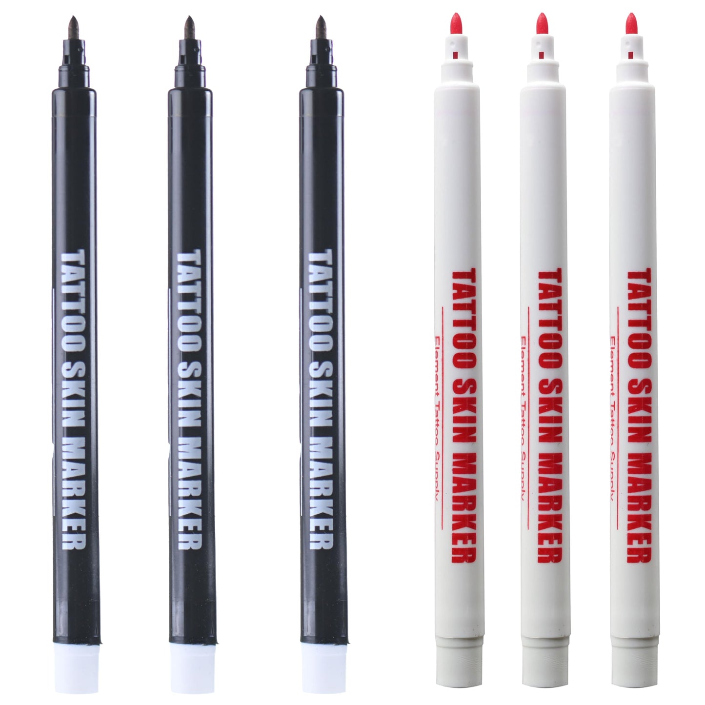 ELEMENT TATTOO SUPPLY - Tattoo Stencil Skin Markers, 3 Purple and 3 Red Bold Tip Stencil Marking Pens for Freehand Tatttooing De
