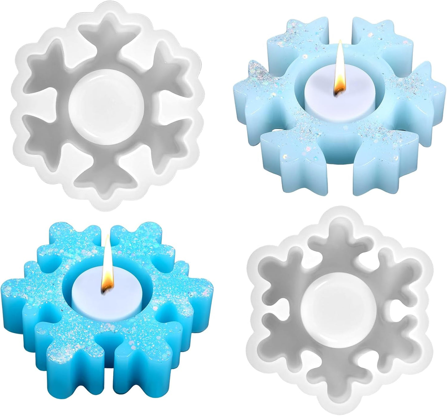2PCS Christmas Resin Molds Snowflake Silicone Resin Mold for Tea Lights Epoxy Resin Mold for Home Table Decorations Xmas Decor
