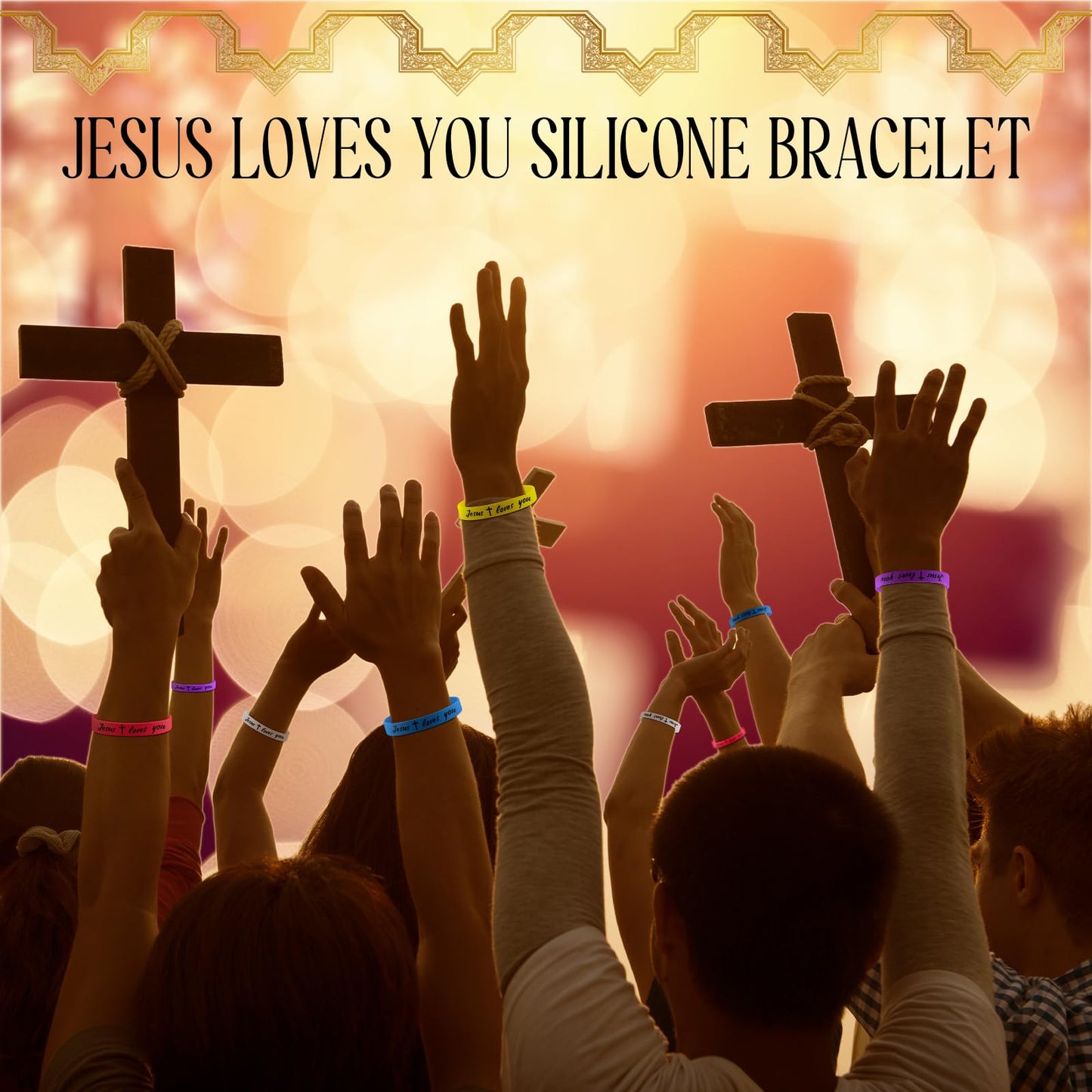 Lunmon 120 Pcs Jesus Loves You Silicone Bracelets Bulk Christian Jesus Rubber Wristbands Motivational Bracelets for for Students