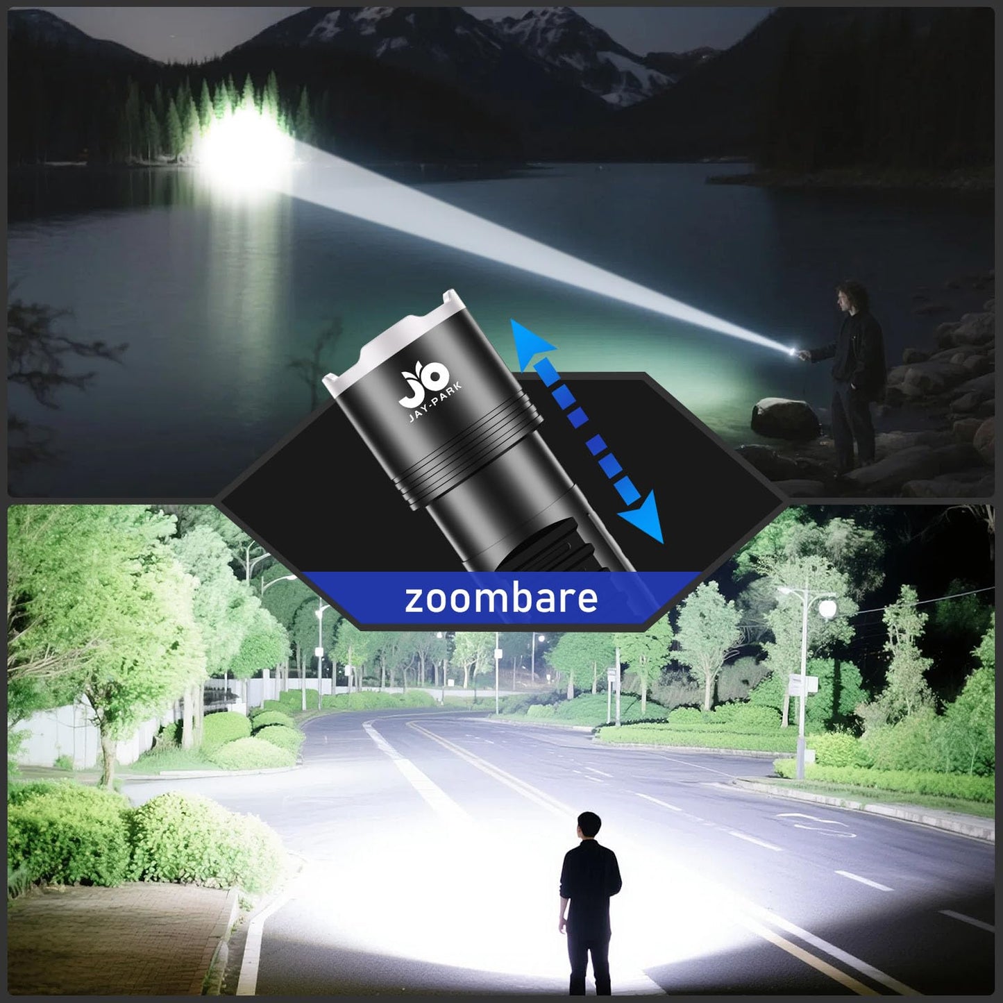 Jay-Park Led Flashlights High Lumens - 10000 Lm  Built-In 10800Mah Rechargeable Battery And Lcd Power Display  5 Lighting Modes  Zoomable  For Home  Emergency