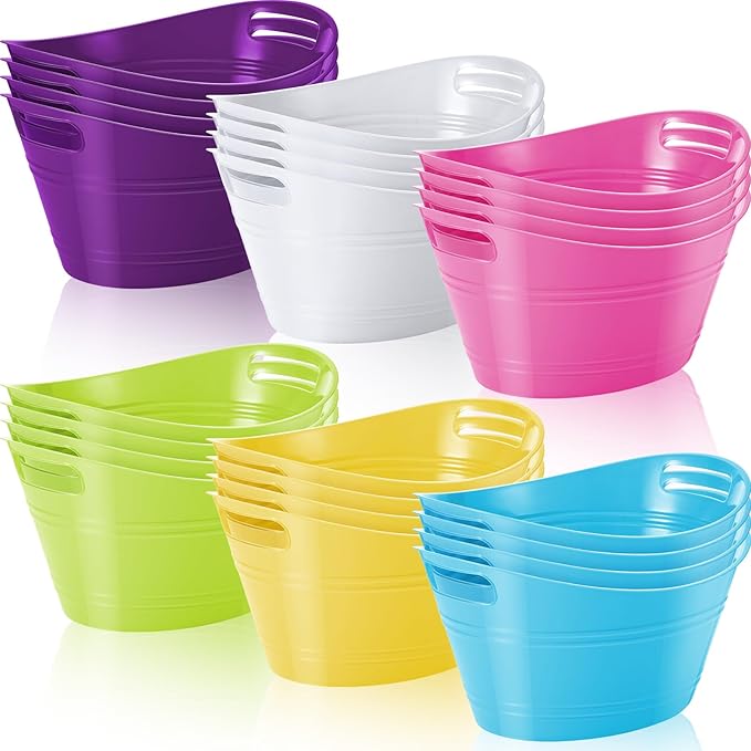Norme 24 Pcs Oval Storage Tub with Handles, 4.5L Plastic Ice Bucket Wine Beer Champagne Bottle Drink Cooler Tub for Parties Beverage, Storage Basket (Multicolor)