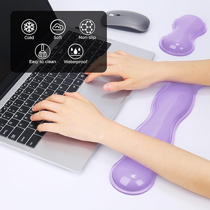 Gel Wrist Rest for Keyboard and Mouse, Wrist Rest for Keyboard, Mouse Wrist Support, Pain Relief, Cool Touch, Non-Skid, Keyboard and Mouse Wrist pad Set