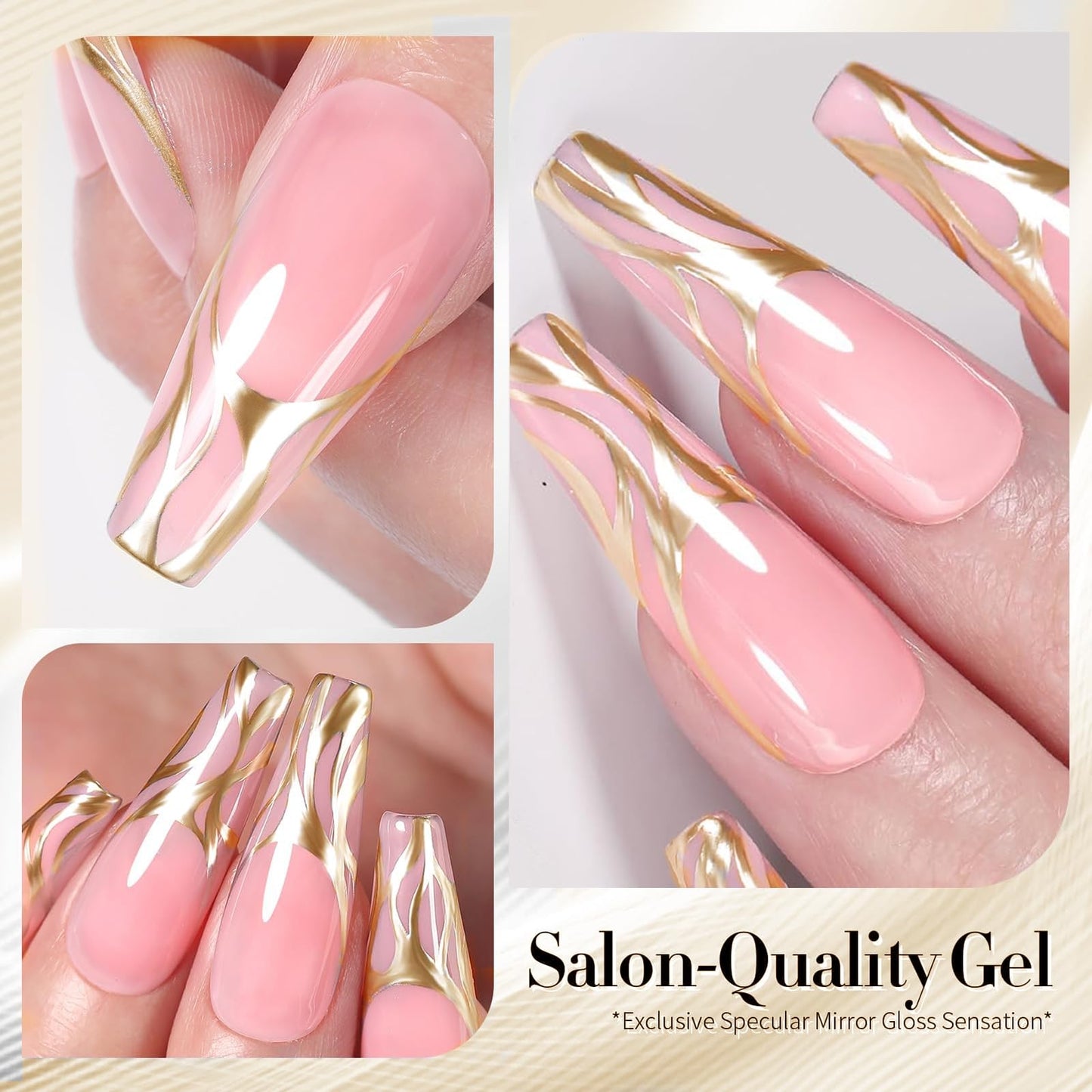 NAILKISS Metallic Mirror Painting Liner Gel Polish, Gold Metal Painted Drawing Gel with Build in Thin Brush, Mirror Chrome Gel P