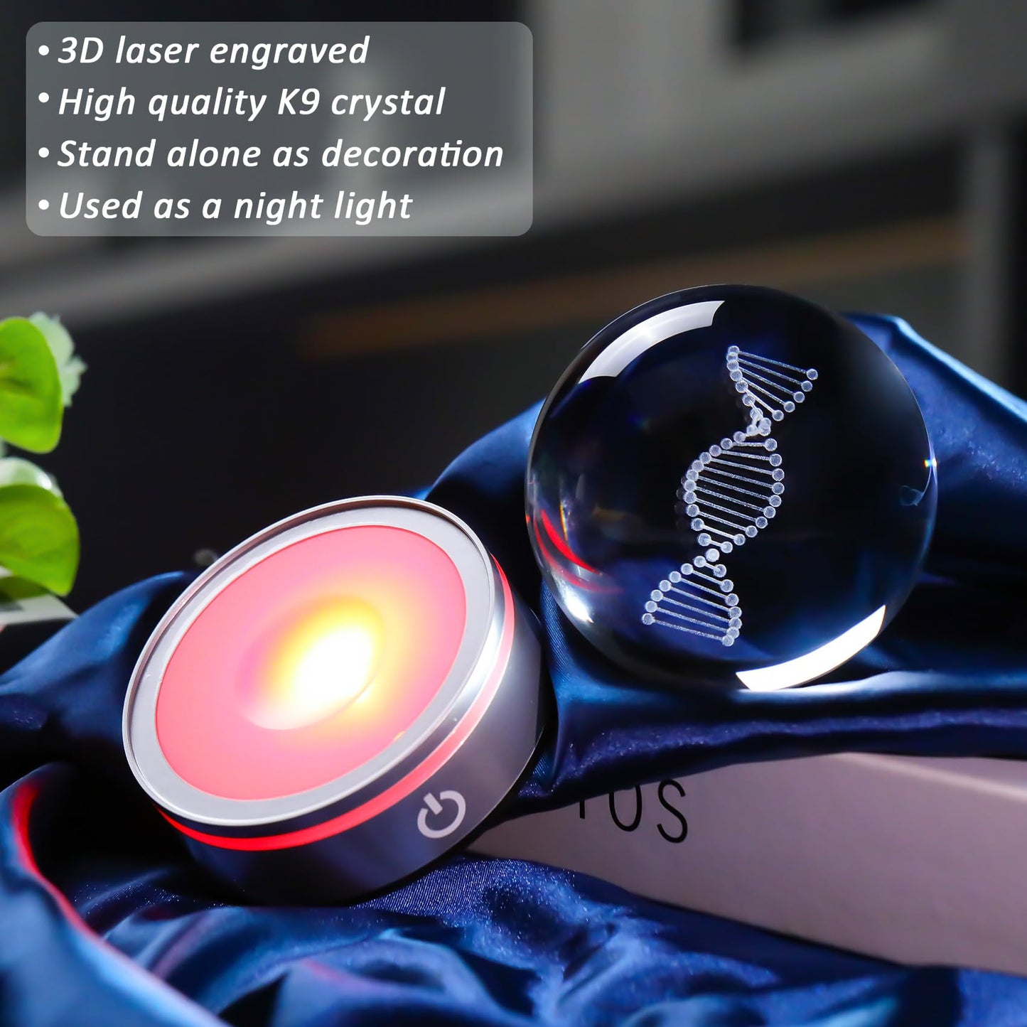 Enjinkail Dna Crystal Ball With Led Base - Unique 3D Laser Engraved Science Decor  Gift For Biology Teachers  Medical Students & Science Lovers  Classroom Lab Decor Night Light