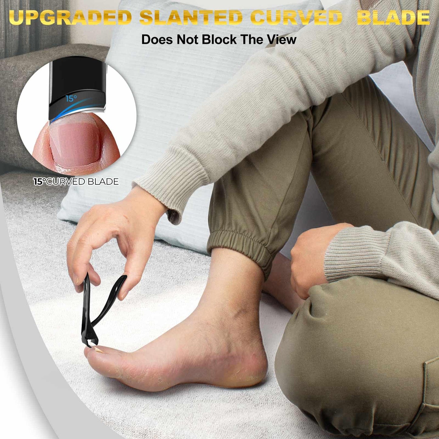 Angled Nail Clippers for Men Women, 2025 Upgrade 15 Curved Head Large Toe Nail Clippers for Seniors Thick Nails, Wide Jaw Openin