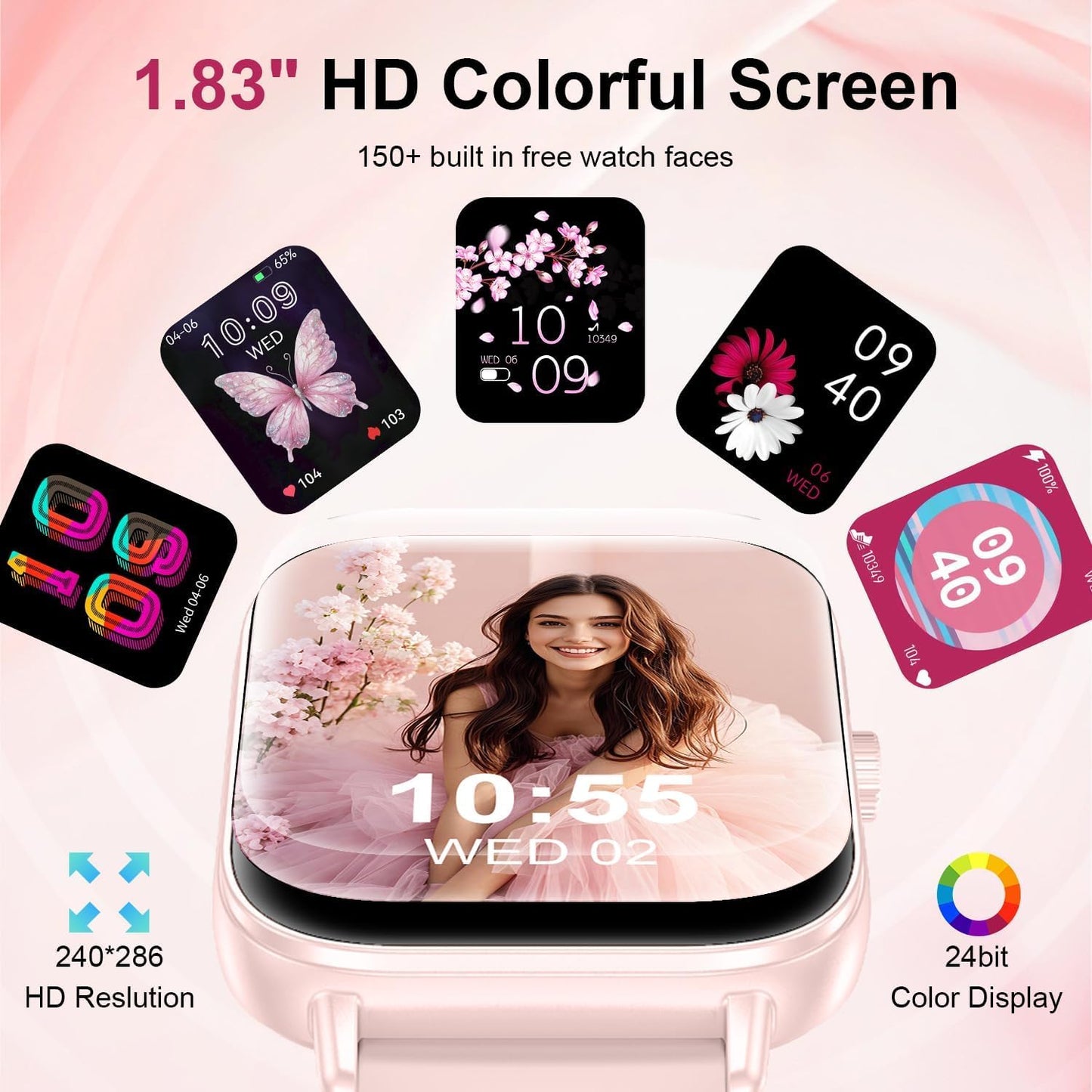 Smart Watch For Women, 1.83 Hd Touchscreen Smartwatch With Bluetooth Call/Make Calls, Ip68 Waterproof Fitness Tracker With 150