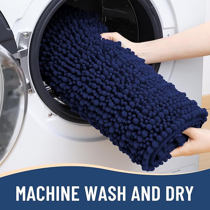 Arotive Luxury Chenille Bathroom Rug Mat, Extra Soft Thick Absorbent Shaggy Bath Rugs, Non-Slip Machine Wash Dry, Plush Bath Mats for Bathroom, Shower and Tub, 70x46, Navy
