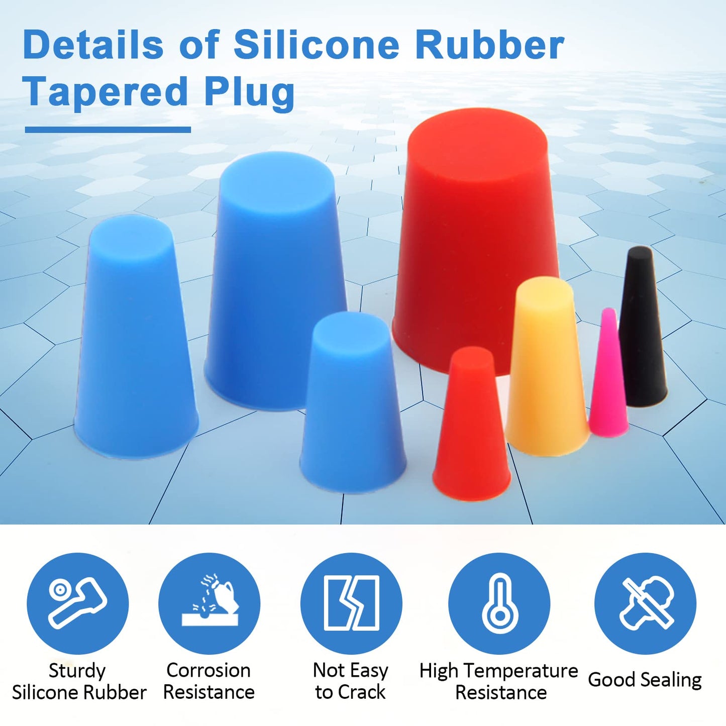 110PCS Silicone Rubber Tapered Plug, Coldairsoap High-Temperature Resistant Rubber Stoppers 8 Size 1/16" to 5/8" for Hole Plugs, Spraying, Coating, Painting Protection