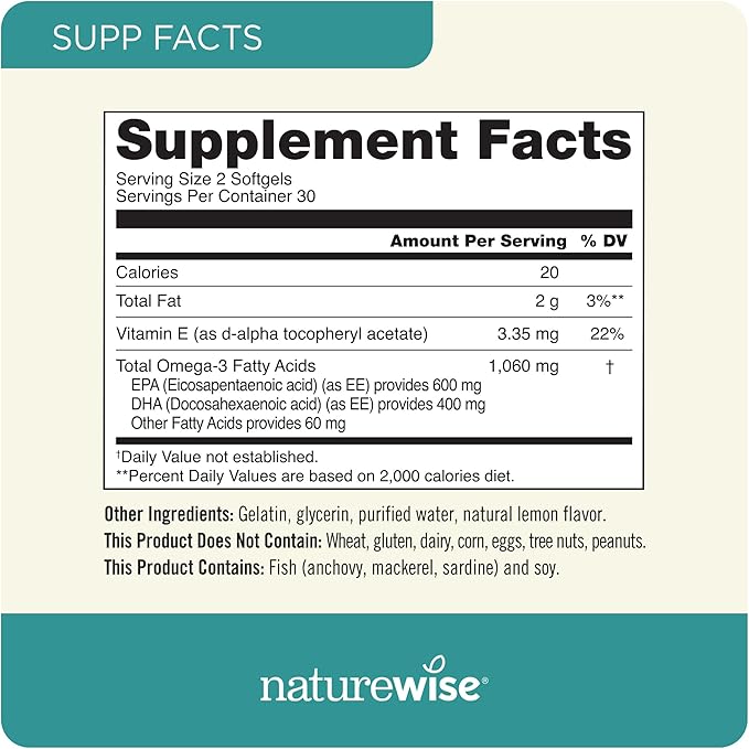 NatureWise High-Potency 1000mg Omega 3 with 600mg EPA, 400mg DHA, & Vitamin E & Vitamin D3 5000iu (125 mcg) 1 Year Supply for Healthy Muscle Function