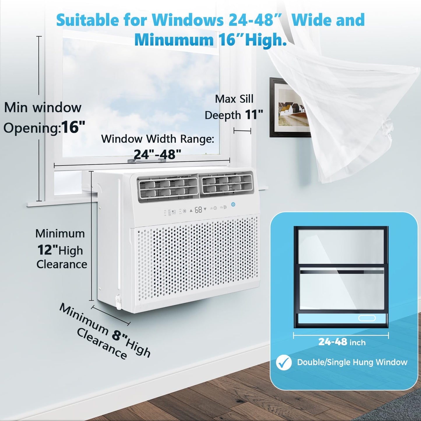 Electactic Window Air Conditioner, 12000 Btu Window Ac Unit, Cooling Room 550Sq.Ft, Fast Cooling, 24H Timer,Dehumidifier Mo, Ene