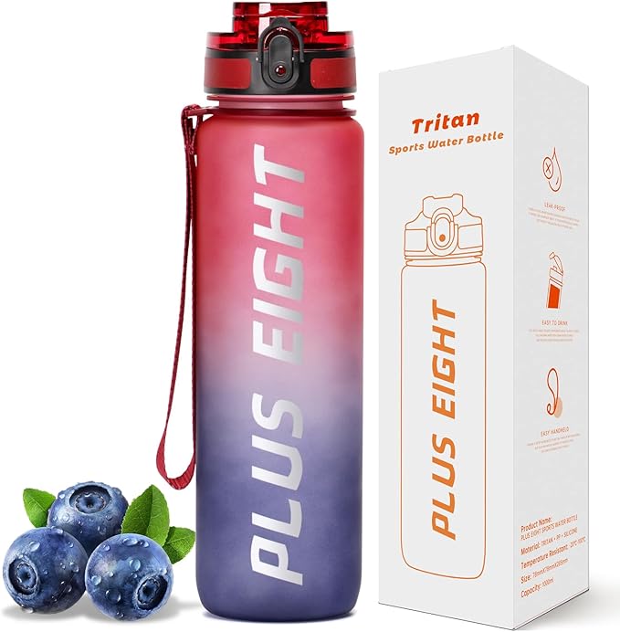Sports Water Bottle, 32 oz Motivational Water Bottles with Time Marker to Drink, Leak-Proof Tritan BPA-Free with Carrying Strap for Women Men Gym Fitness Outdoor (Red Black)