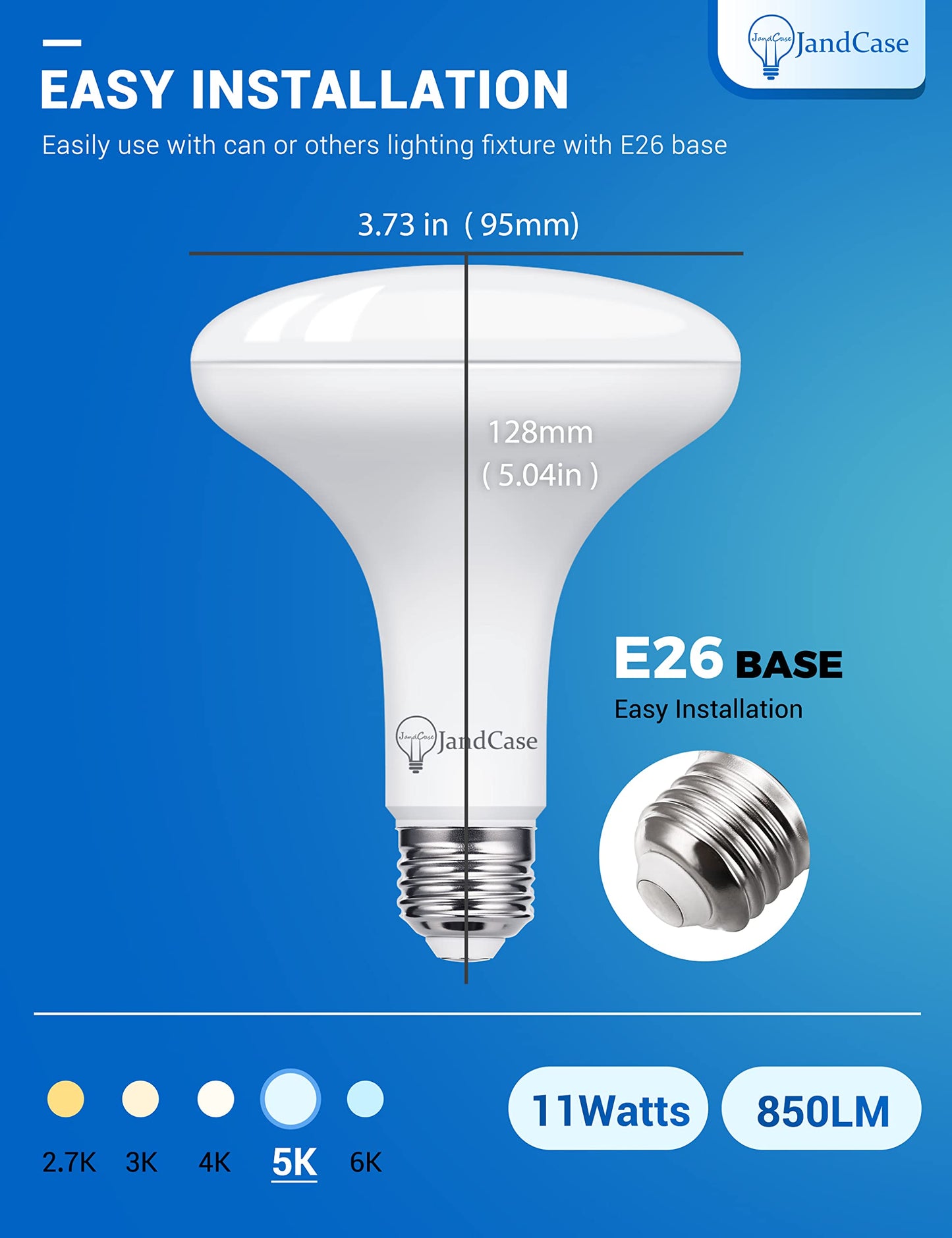 Jandcase Br30 Led Flood Light Bulbs, Dimmable 11W (65W Equivalent), 5000K Daylight White, E26 Base, 6 Pack, Ul & Energy