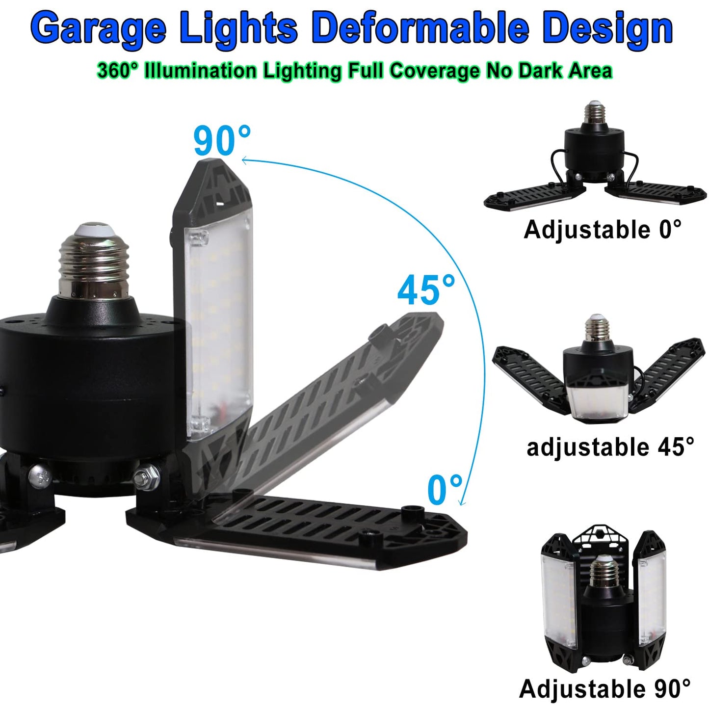 Led Garage Light  80W 8000 Lumen Ceiling Lights With 3 Adjustable Panels  6500K Daylight Light Bulb Fixture Led Lights For Garage  Workshop (80W 6Pack)