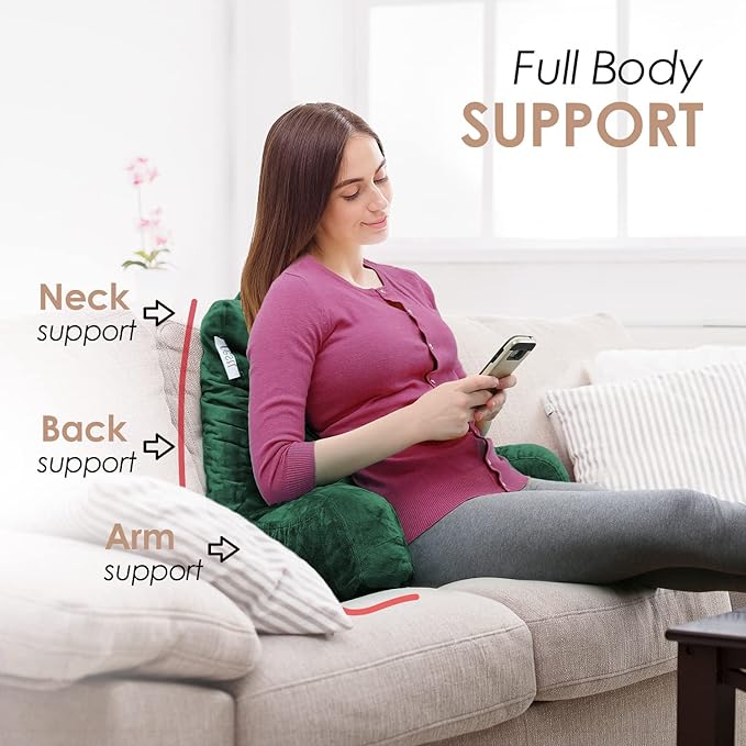 Nestl Reading Pillow Standard Bed Pillow, Back Pillow for Sitting in Bed Shredded Memory Foam Chair Pillow, Reading & Bed Rest Pillows Dark Green Back Pillow for Bed, Bed Chair Arm Pillow with Pockets