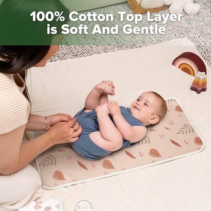 haakaa Waterproof Changing Pad Liners, 100% Cotton, Soft & Breathable (2pcs, 13" x 27.5" Velvet Bloom+Love Leaves)