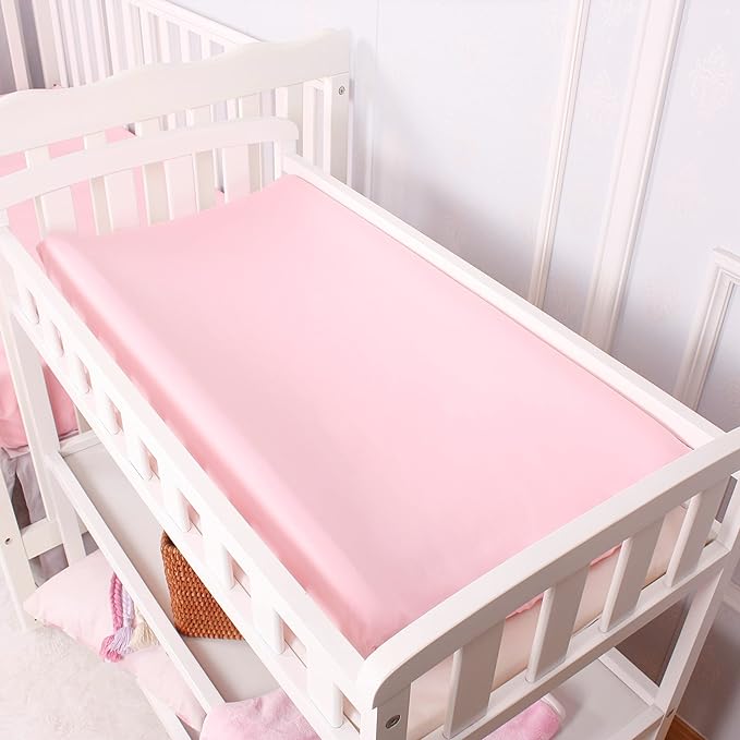 CaSaJa Diaper Changing Pad Cover for Baby Girls Set of 3, Snug Fit 4-Sided Contoured Changing Table Pad 16x31 16x32, Fitted Change Pad Sheet Gray White Pink, 100% Silky Soft Breathable Microfiber