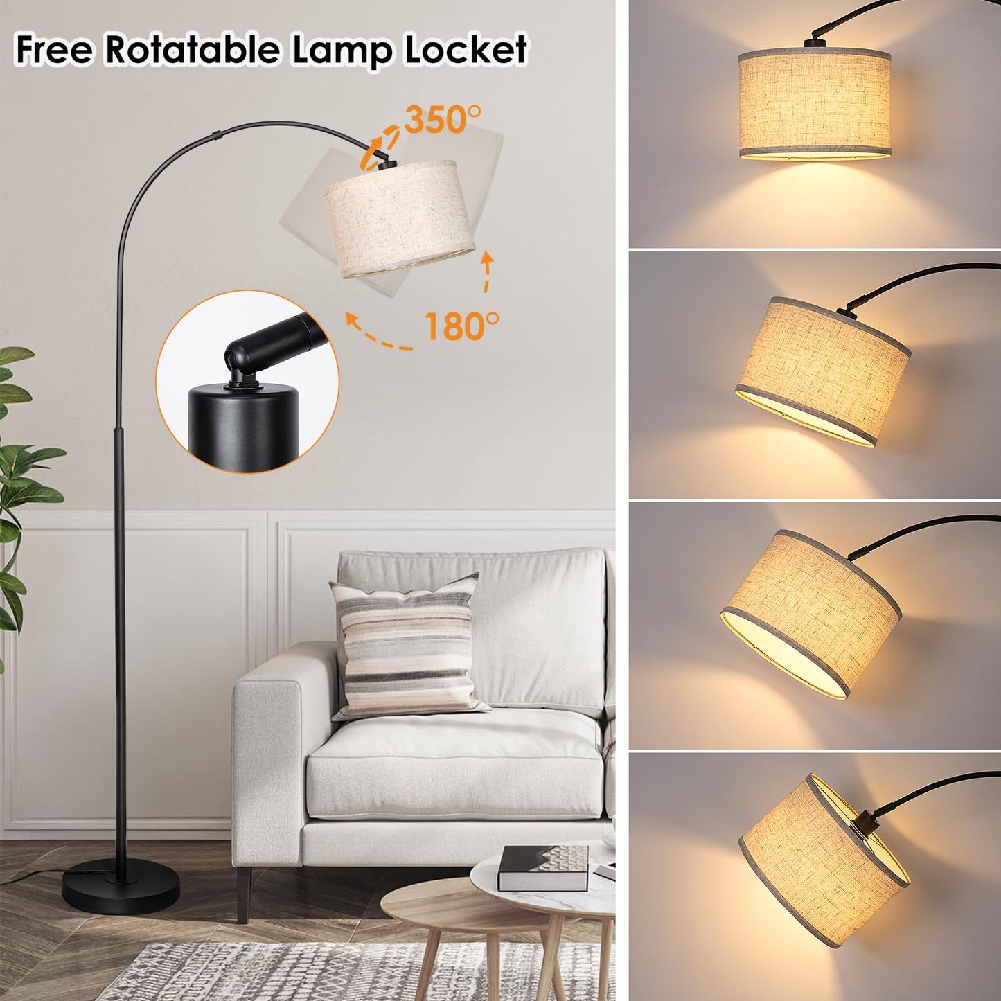 Qingmiao Arc Floor Lamp, Modern Dimmable Standing Lamp With Remote, Black Metal Shade, Foot Switch, Ideal For Living Room Or Bedroom
