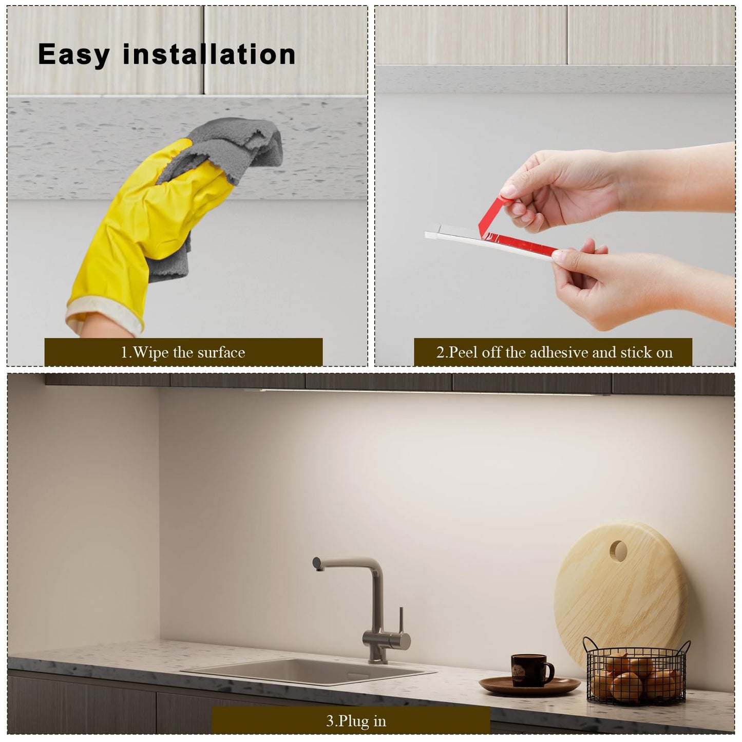 Under Cabinet Light With Hand Wave 40 Inch 1090Lm 2-Pack Under Cabinet Lighting Plug In 3 Colors Undercabinet Lights For Kitchen Stick On Led Under Counter Lights For Cabinet Desk Shelf