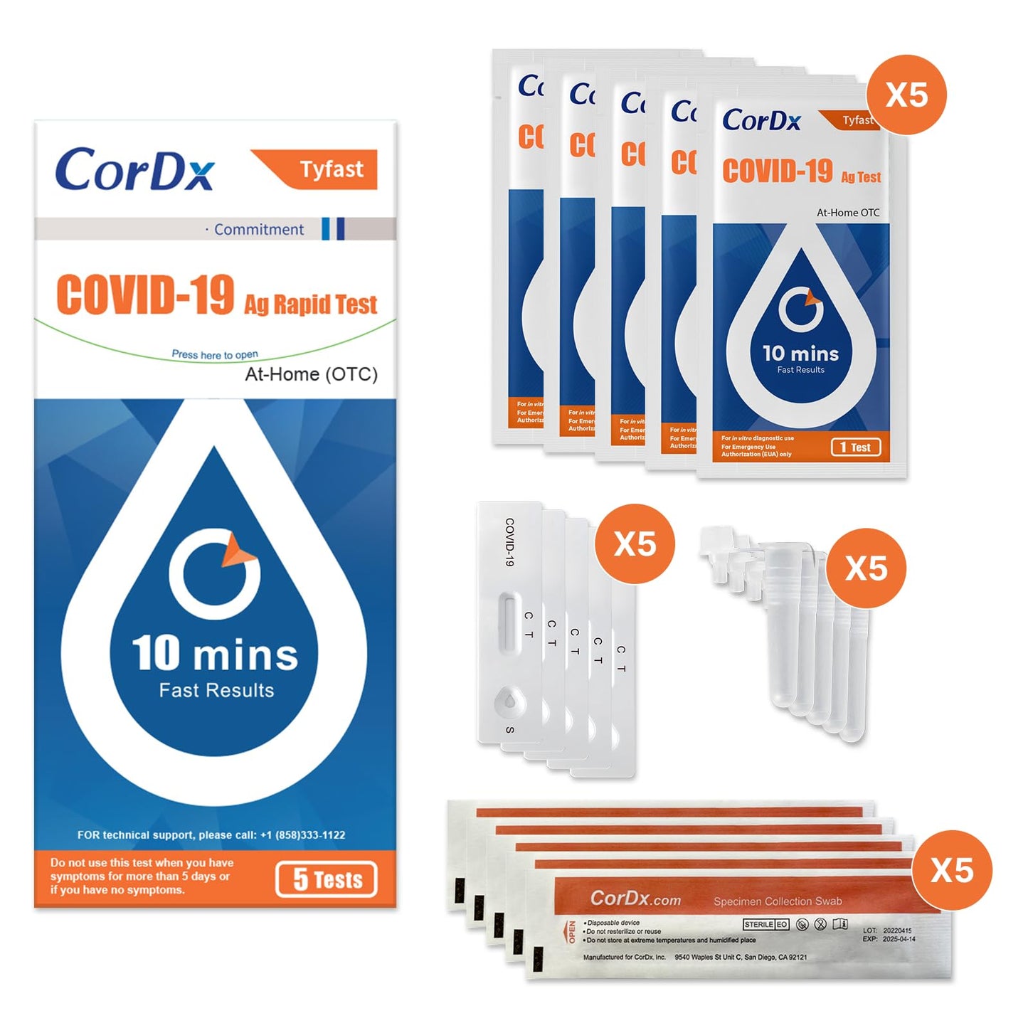 CorDx TyFast at Home COVID 19 Antigen Rapid Test Kit, Easy, Accurate, Fast Results in 10 Minutes. (5-Pack)