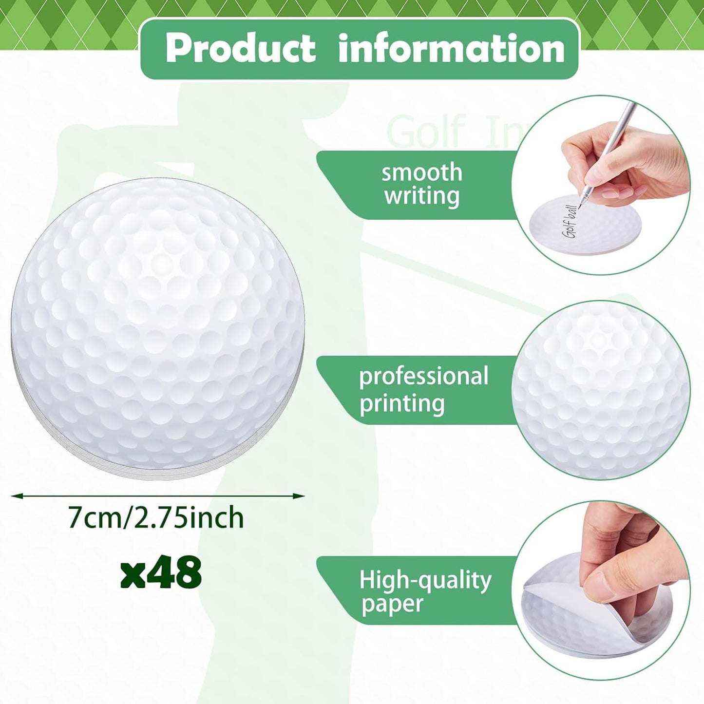 Chuangdi 48 Pcs Golf Sticky Notes Personalize Golf Ball Sticky Note Pad Ball Decoration Favors Themed Gifts for School Office Coworkers Students Stationery Party Supply