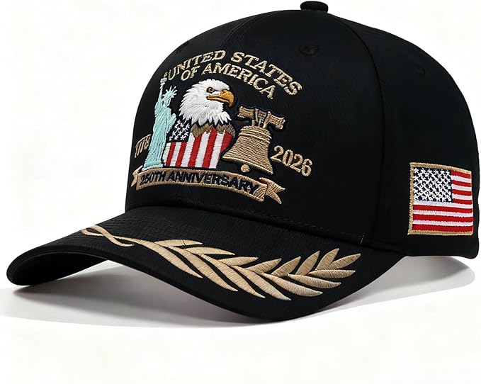 United States 250 Anniversary USA Hat, 1776-2026 Adjustable Embroidered Patriotic Hats 250 American Hat for Men Women