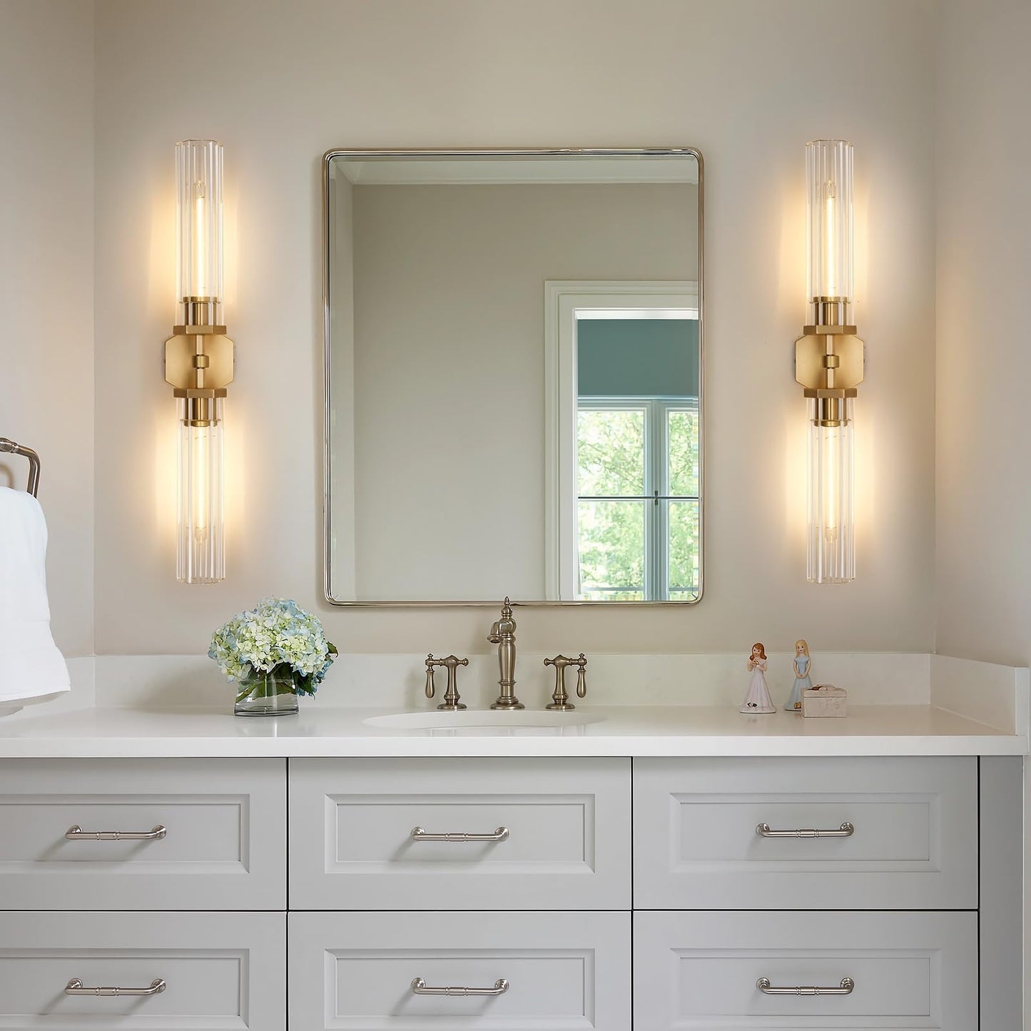 Crystal Bathroom Vanity Wall Sconces Set Of Two Gold Modern Sconces Wall Lighting  28.5In Brass Vanity Lights Indoor Linear Wall Sconce Light For Bedroom Hallway Staircase Living Room Dining Room