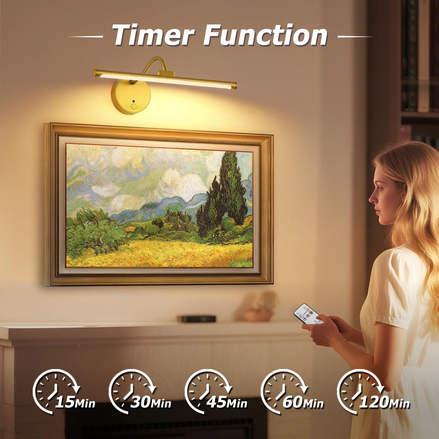 Picture Lights For Wall - Wireless Rechargeable Led Light With Remote  Adjustable Arm  Gold Battery Operated Display Lighting For discomfort-reducingtings  Bedroom  Gallery Wall D?Cor (Gold  12.6 Inch - 2Pack)