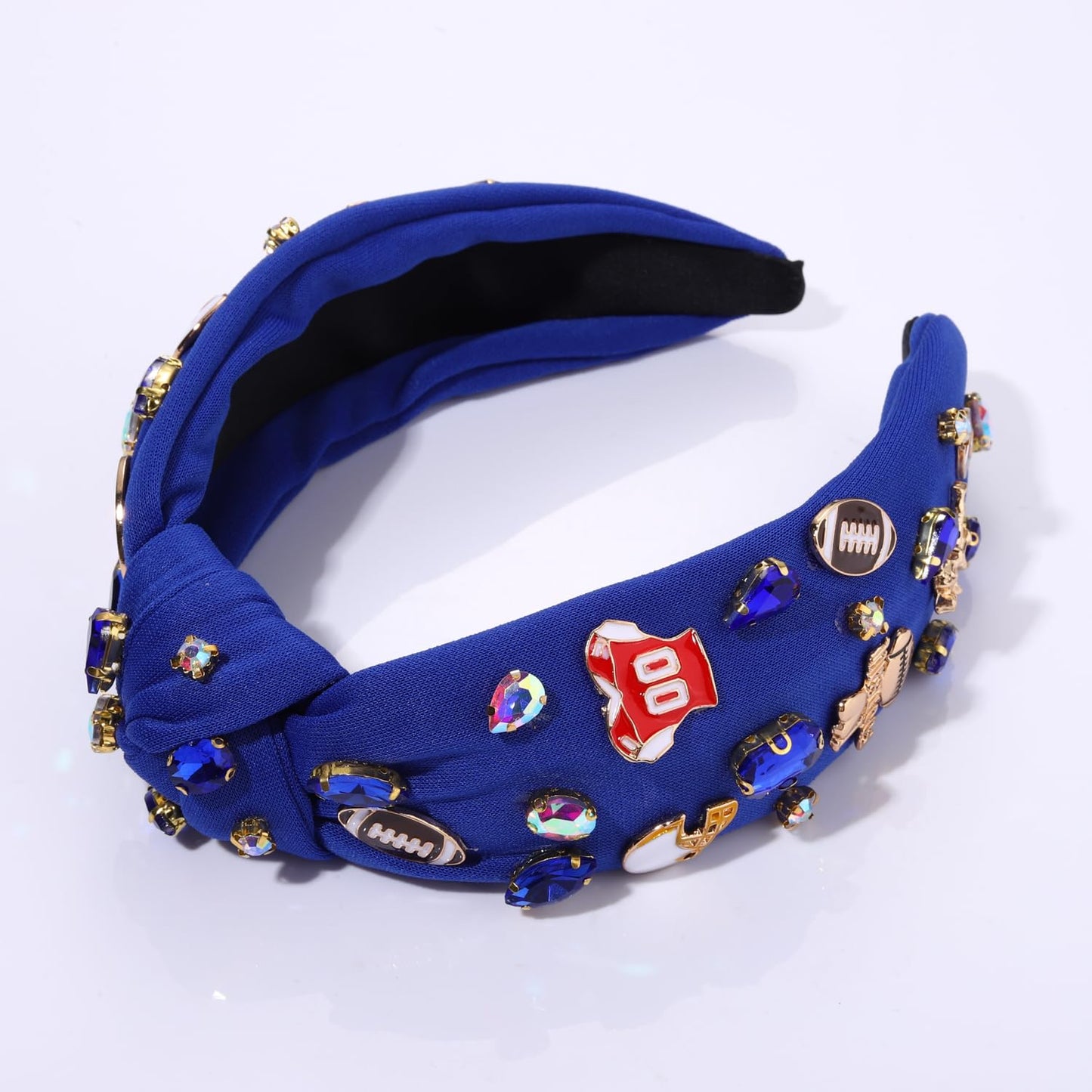 mokkia Football Headband for Women Football Mom Accessories Crystal Rhinestone Jeweled Wide Top Knot Headband Game Day Sports Ha