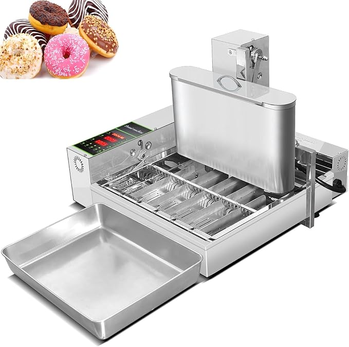 Commercial 6 Rows Automatic Mini Donut Maker Machine, Frying Donuts Maker, Frying Doughnut Machine, For Restaurant, Bakery, Party, Dessert Shop, 2600pcs/hour