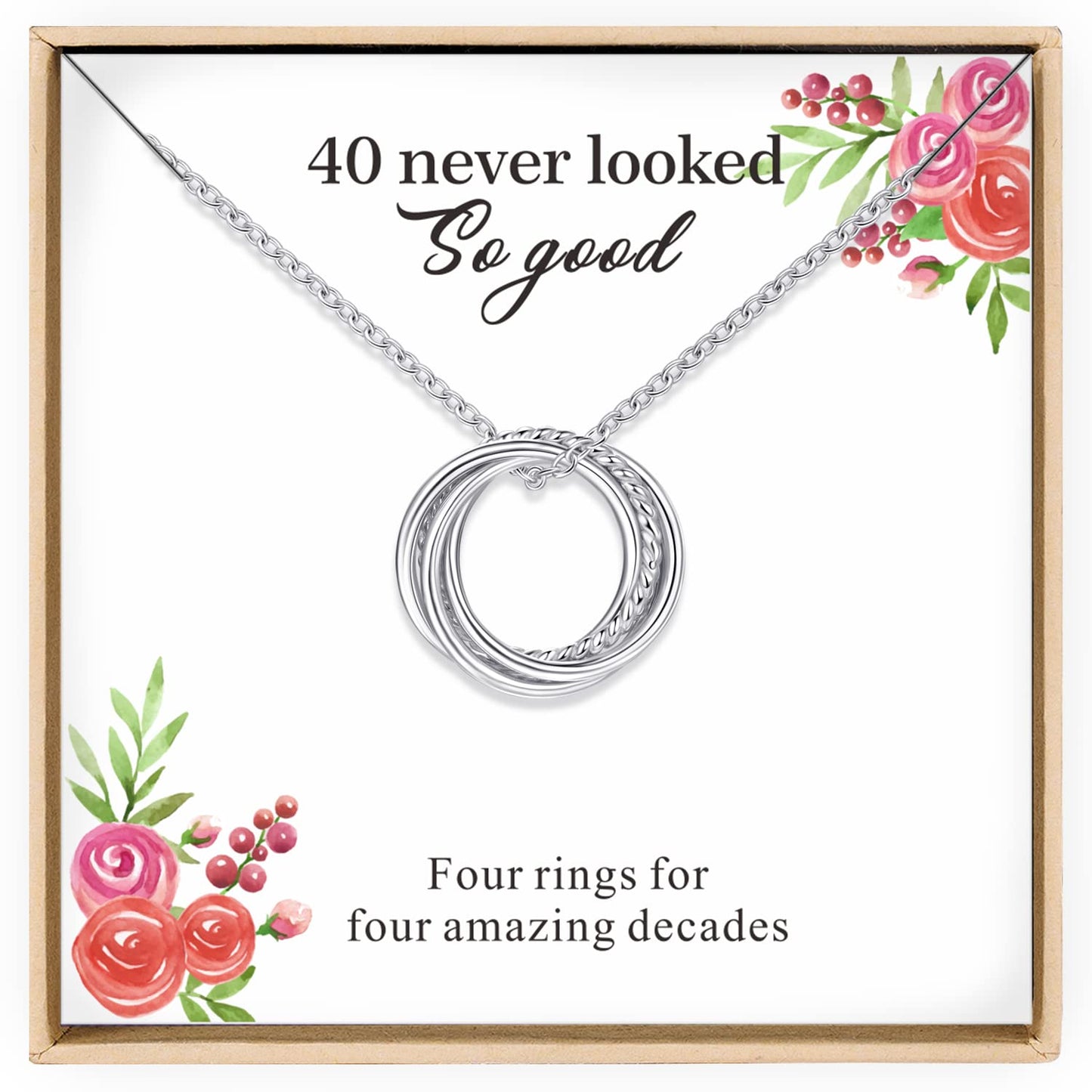 Annamate 40th Birthday Gifts for Women, 925 Sterling Silver Infinity 4 Circle Four Decades Necklace, Mom Gifts, Mothers Day Jewe