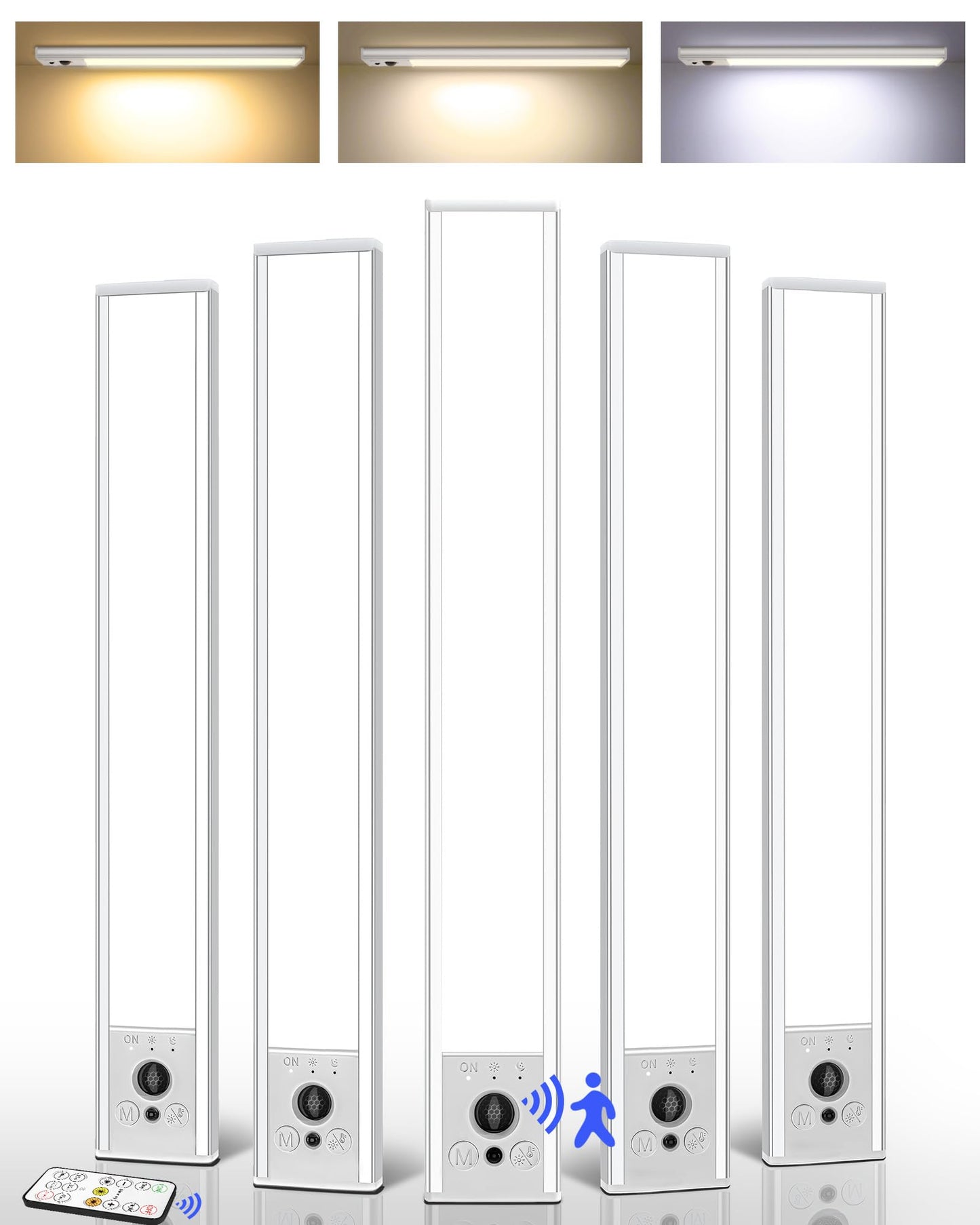 Ezvalo 5 Pack Under Cabinet Lighting  4000Mah Rechargeable Motion Sensor Light  16.5Inch Magnetic Closet Lights With Dimmable & 3 Color Temps  Wireless Motion Activated Lights With Remote For Kitchen