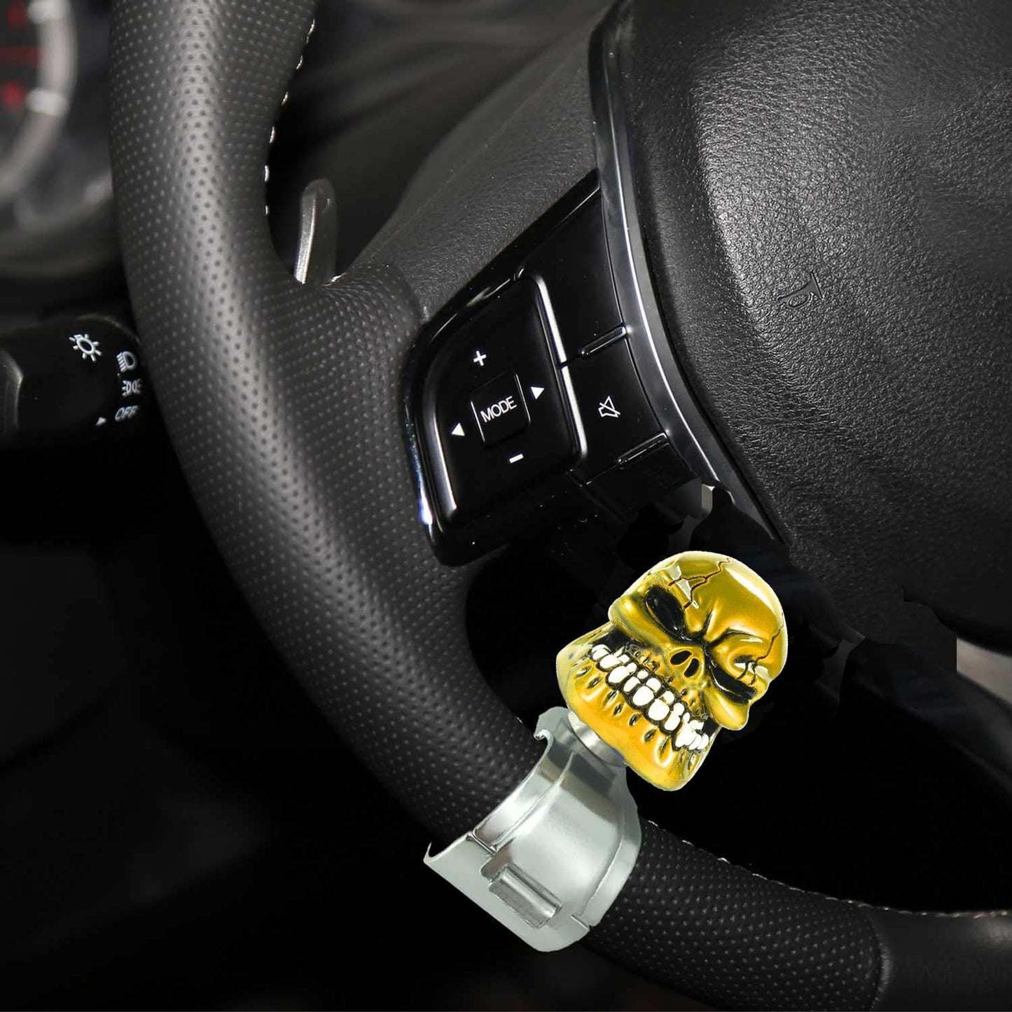 Skull Steering Wheel Spinner Knob Turning Driving Suicide Power Handle Universal Fit Most Vehicles Cars Trucks Tractors Mowers Forklifts Boat Golf Carts (Yellow)